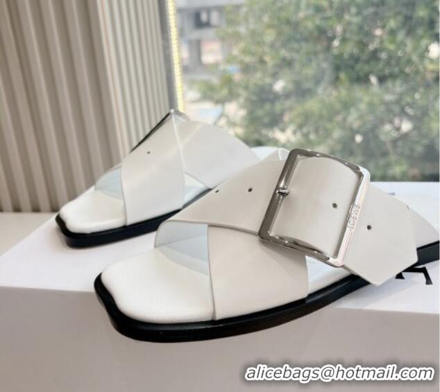 Unique Style Loewe Campo Calfskin Flat Slides Sandal with Buckle Strap White 0221080