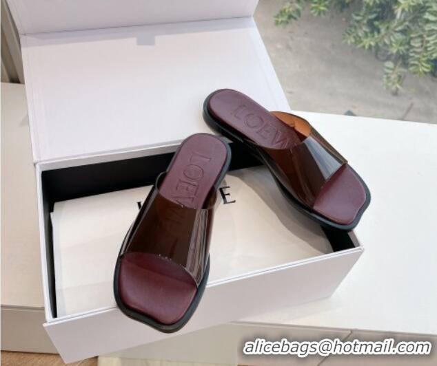 Good Quality Loewe Campo PVC Flat Slides Sandal with Buckle Strap Brown 0221082