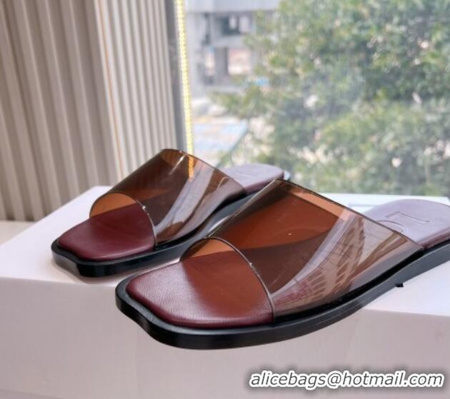 Good Quality Loewe Campo PVC Flat Slides Sandal with Buckle Strap Brown 0221082