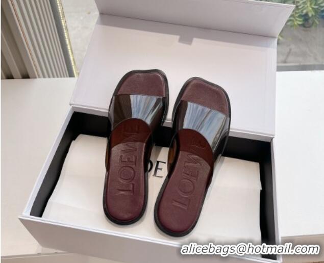 Good Quality Loewe Campo PVC Flat Slides Sandal with Buckle Strap Brown 0221082