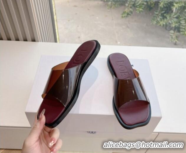 Good Quality Loewe Campo PVC Flat Slides Sandal with Buckle Strap Brown 0221082