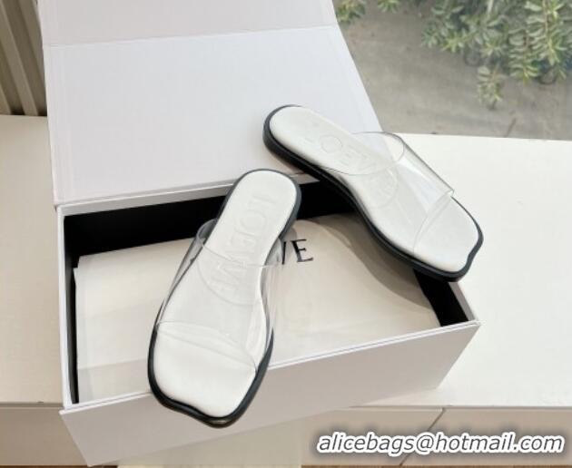 Grade Quality Loewe Campo PVC Flat Slides Sandal with Buckle Strap White 0221083