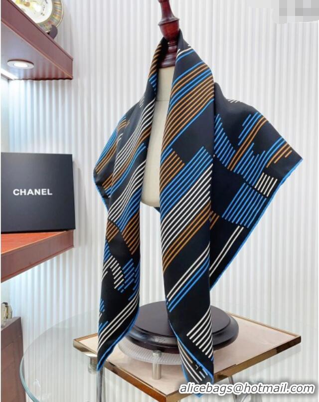 Famous Brand Chanel Silk Sqaure Scarf 90x90cm 051404 Blue 2024