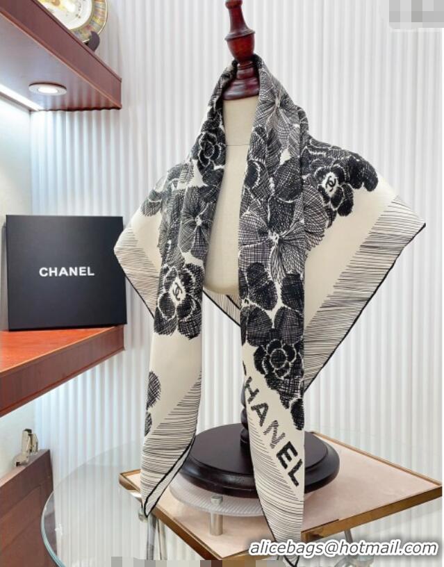 Pretty Style Chanel Silk Sqaure Scarf 90x90cm 051405 White 2024