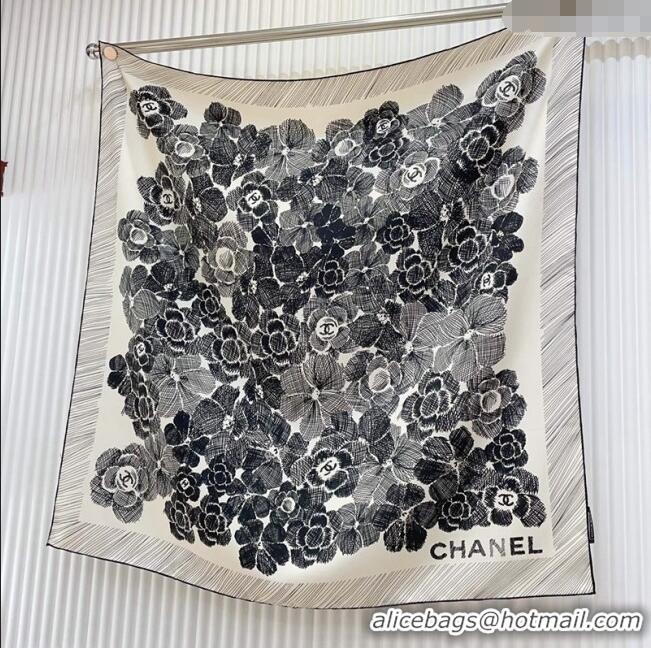 Pretty Style Chanel Silk Sqaure Scarf 90x90cm 051405 White 2024