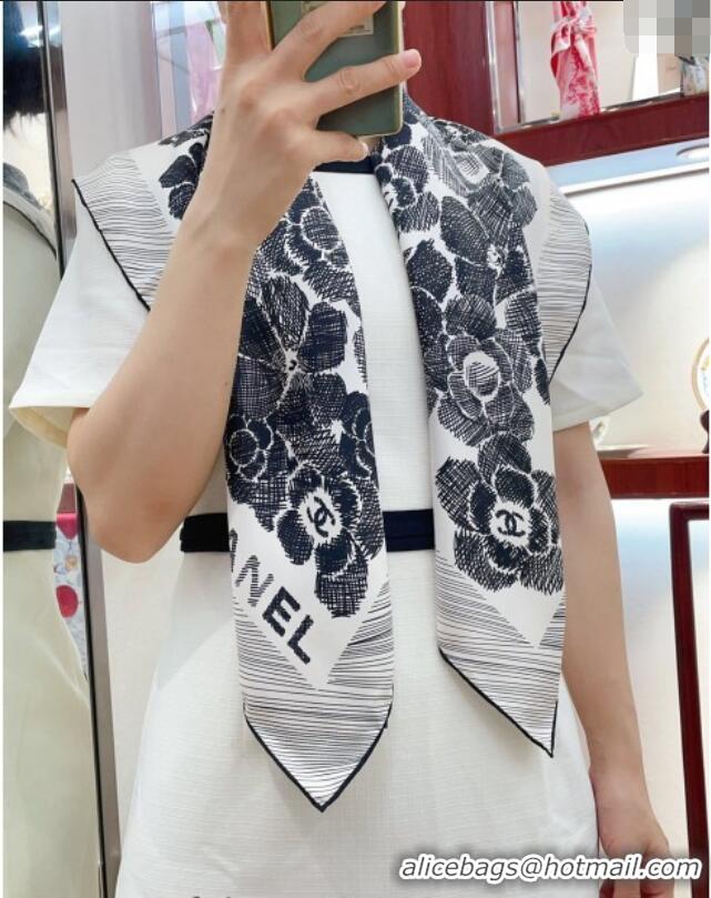 Pretty Style Chanel Silk Sqaure Scarf 90x90cm 051405 White 2024