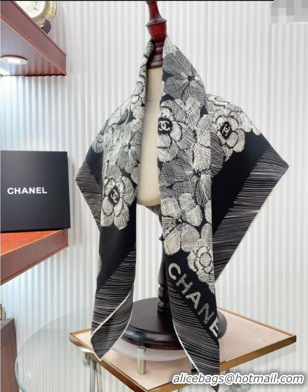 Luxury Discount Chanel Silk Sqaure Scarf 90x90cm 051405 Black 2024