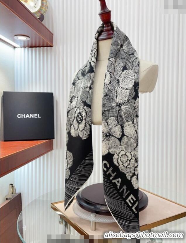 Luxury Discount Chanel Silk Sqaure Scarf 90x90cm 051405 Black 2024