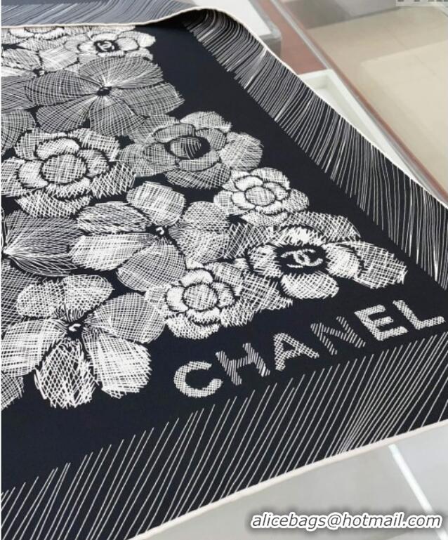 Luxury Discount Chanel Silk Sqaure Scarf 90x90cm 051405 Black 2024