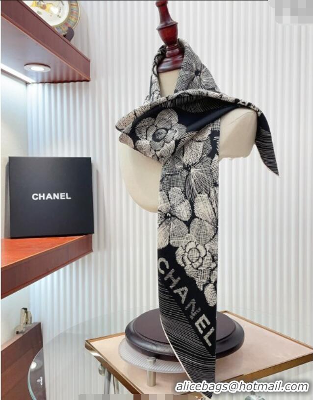 Luxury Discount Chanel Silk Sqaure Scarf 90x90cm 051405 Black 2024