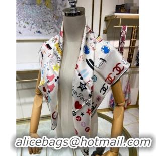 Pretty Style Chanel Silk Sqaure Scarf 90x90cm 051406 White 2024