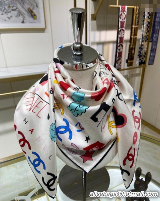 Pretty Style Chanel Silk Sqaure Scarf 90x90cm 051406 White 2024