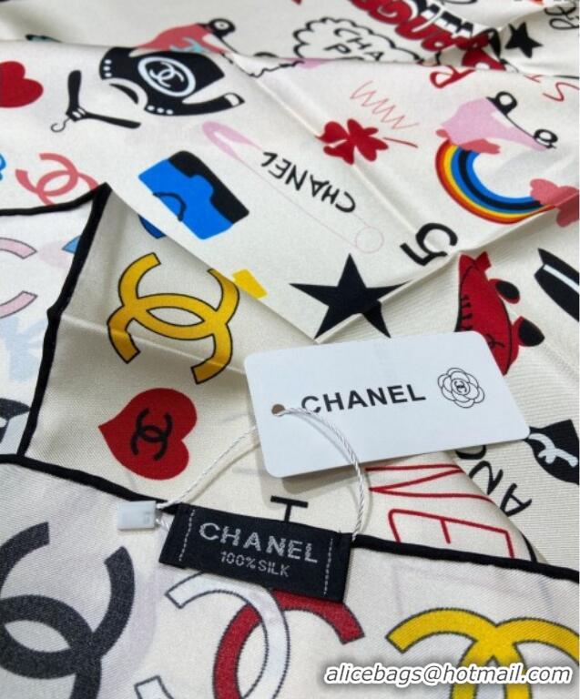 Pretty Style Chanel Silk Sqaure Scarf 90x90cm 051406 White 2024