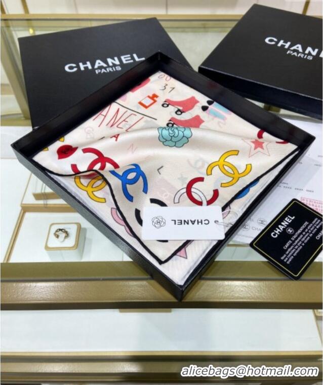 Pretty Style Chanel Silk Sqaure Scarf 90x90cm 051406 White 2024