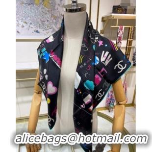 Top Grade Chanel Silk Sqaure Scarf 90x90cm 051406 Black 2024