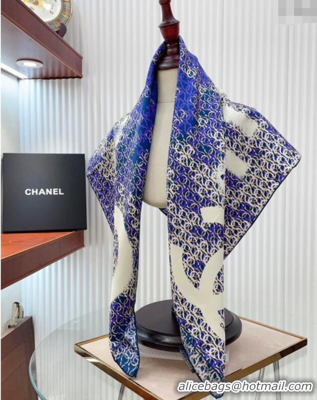 Unique Discount Chanel CC Allover Silk Sqaure Scarf 90x90cm 0514 Blue 2024