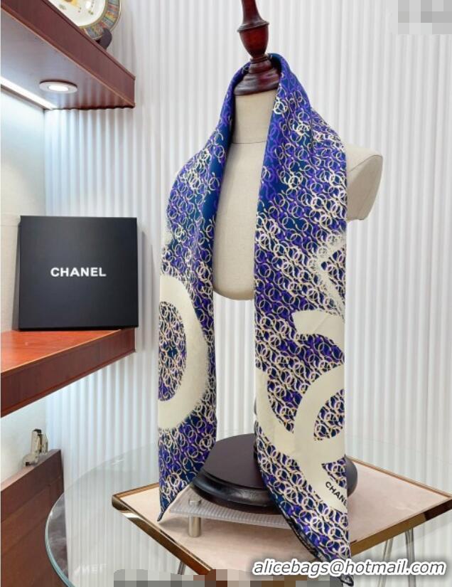 Unique Discount Chanel CC Allover Silk Sqaure Scarf 90x90cm 0514 Blue 2024