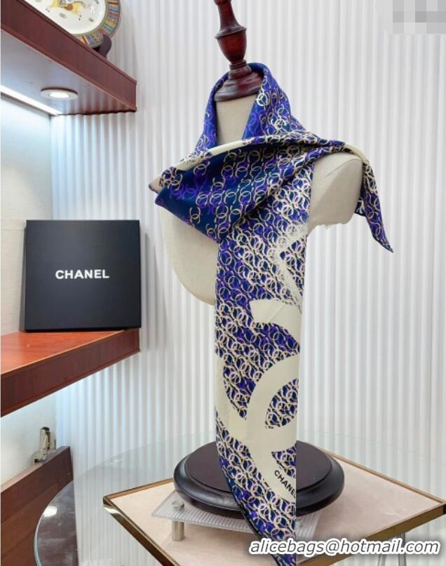 Unique Discount Chanel CC Allover Silk Sqaure Scarf 90x90cm 0514 Blue 2024