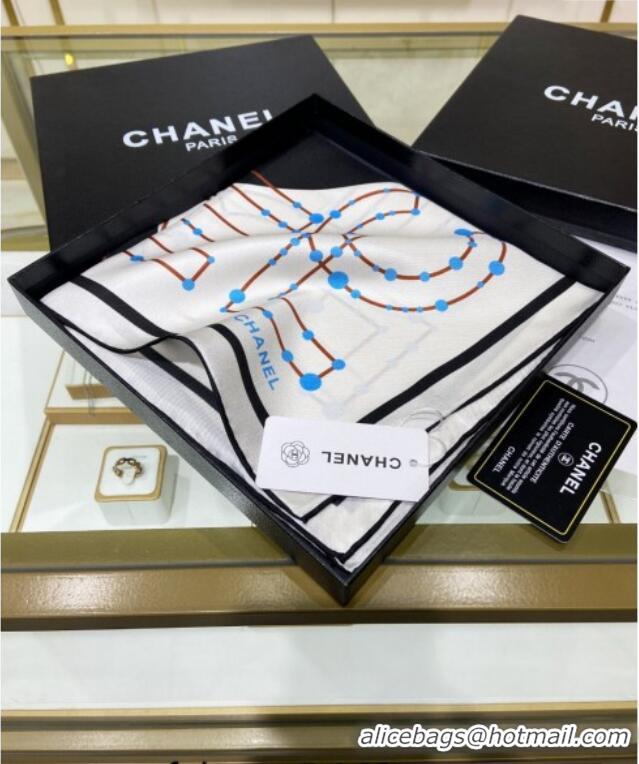 Best Price Chanel Silk Sqaure Scarf 90x90cm 051408 White 2024