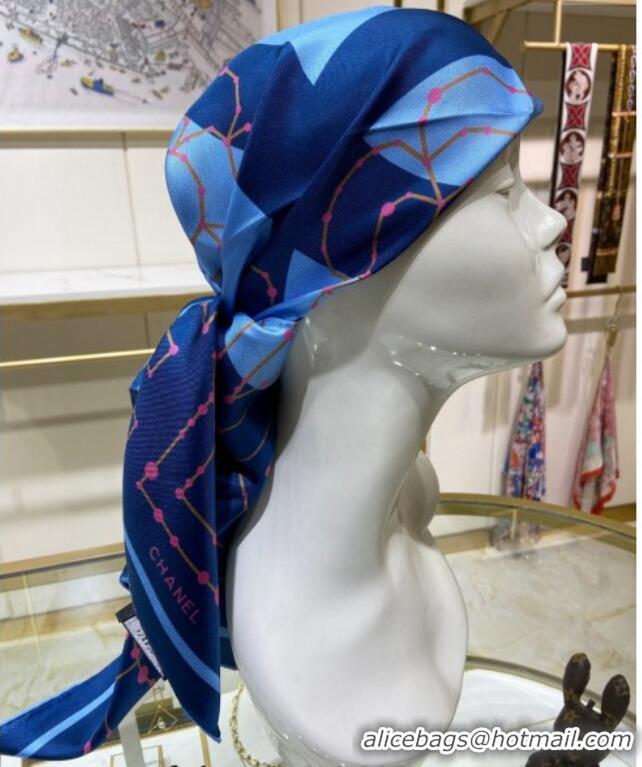 Well Crafted Chanel Silk Sqaure Scarf 90x90cm 051408 Blue 2024