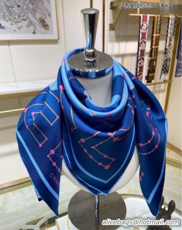 Well Crafted Chanel Silk Sqaure Scarf 90x90cm 051408 Blue 2024