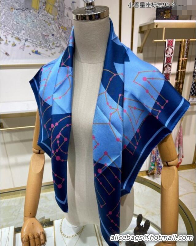 Well Crafted Chanel Silk Sqaure Scarf 90x90cm 051408 Blue 2024