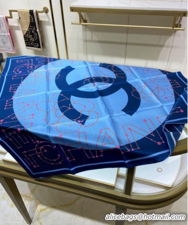 Well Crafted Chanel Silk Sqaure Scarf 90x90cm 051408 Blue 2024