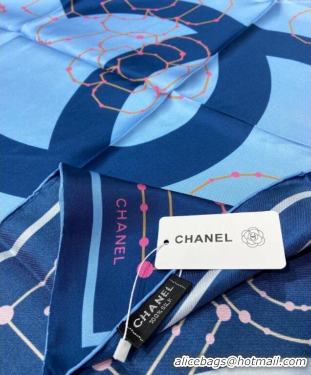 Well Crafted Chanel Silk Sqaure Scarf 90x90cm 051408 Blue 2024