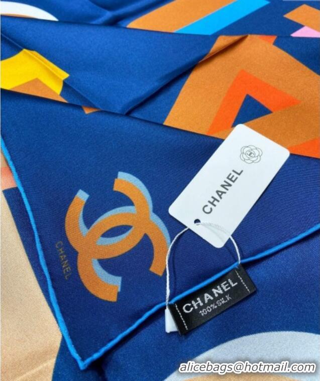 Famous Brand Chanel Silk Sqaure Scarf 90x90cm 051409 Blue 2024