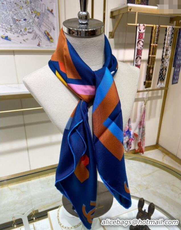 Famous Brand Chanel Silk Sqaure Scarf 90x90cm 051409 Blue 2024