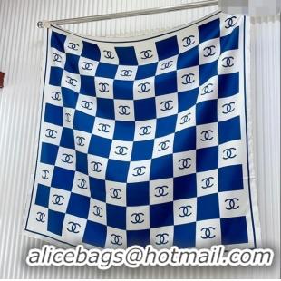 Famous Brand Chanel Check Silk Sqaure Scarf 90x90cm 0514 White/Blue 2024