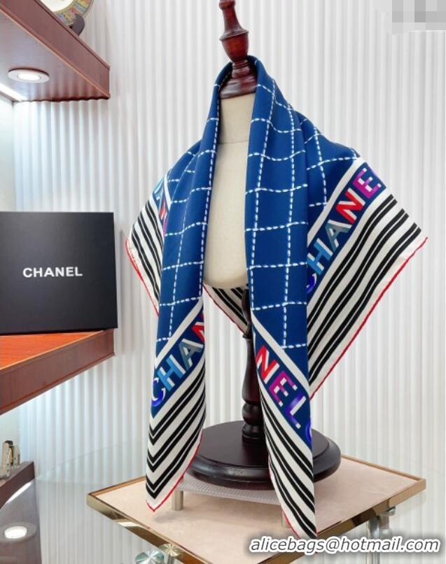 Luxurious Design Chanel Silk Sqaure Scarf 90x90cm 051411 Blue 2024