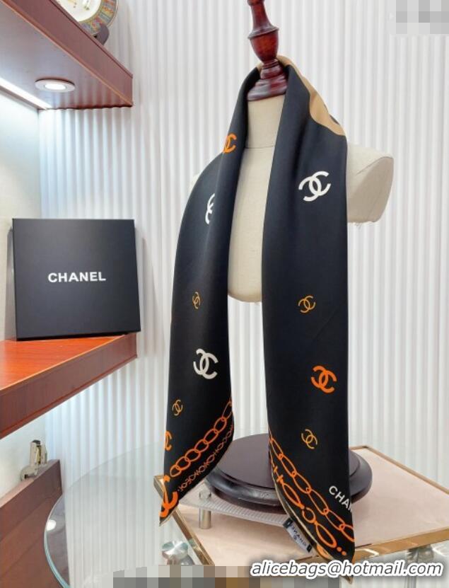 Famous Brand Chanel Silk Sqaure Scarf 90x90cm 051415 Black 2024