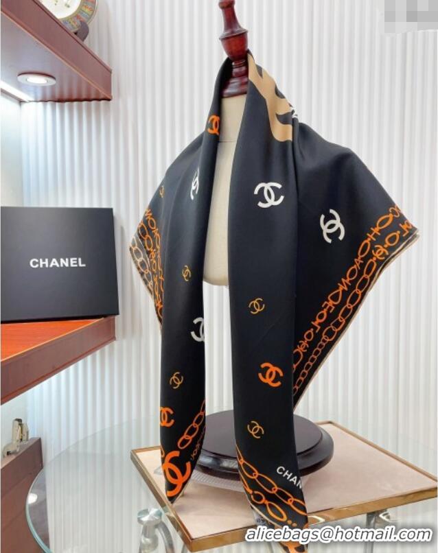 Famous Brand Chanel Silk Sqaure Scarf 90x90cm 051415 Black 2024