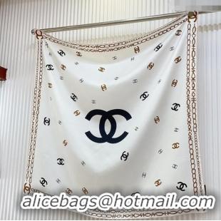 Fashion Discount Chanel Silk Sqaure Scarf 90x90cm 051415 White 2024