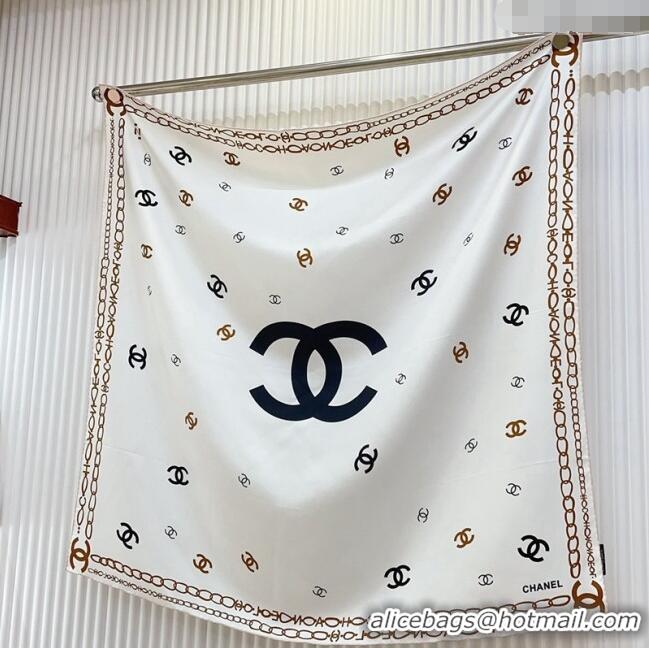 Fashion Discount Chanel Silk Sqaure Scarf 90x90cm 051415 White 2024