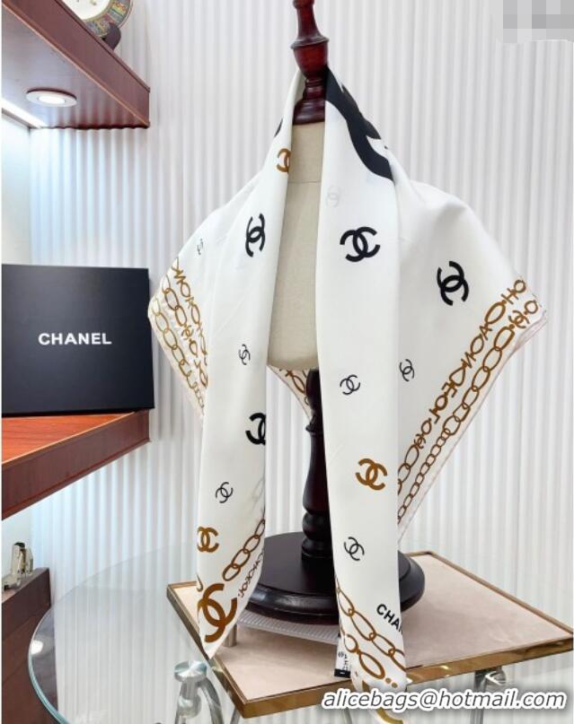 Fashion Discount Chanel Silk Sqaure Scarf 90x90cm 051415 White 2024