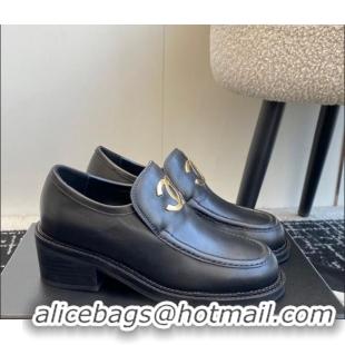 Top Quality Chanel Calfskin Loafers with Metal-Tone CC G39602 Black 2025