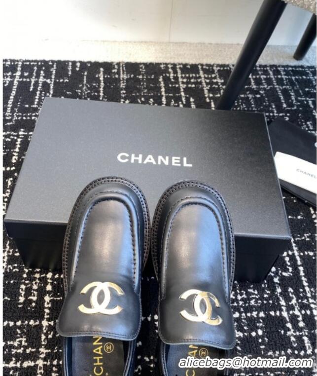 Top Quality Chanel Calfskin Loafers with Metal-Tone CC G39602 Black 2025