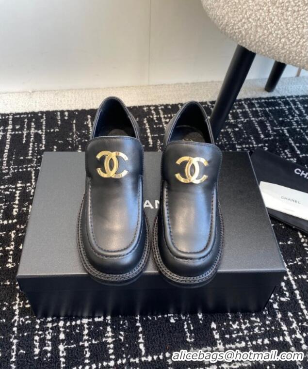 Top Quality Chanel Calfskin Loafers with Metal-Tone CC G39602 Black 2025