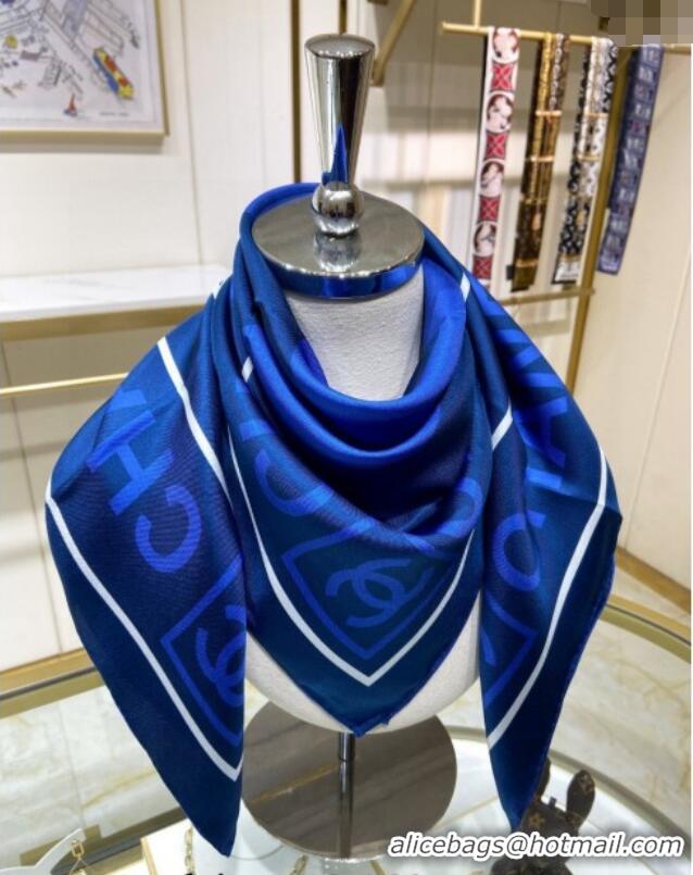 Free Shipping Chanel Silk Sqaure Scarf 90x90cm 061905 Blue 2024