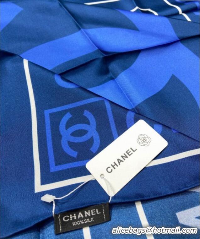 Free Shipping Chanel Silk Sqaure Scarf 90x90cm 061905 Blue 2024