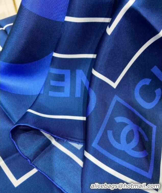 Free Shipping Chanel Silk Sqaure Scarf 90x90cm 061905 Blue 2024