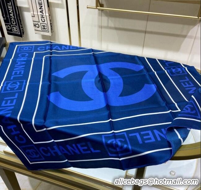 Free Shipping Chanel Silk Sqaure Scarf 90x90cm 061905 Blue 2024