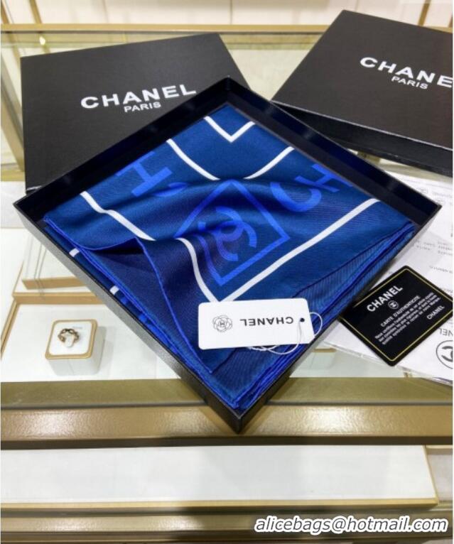 Free Shipping Chanel Silk Sqaure Scarf 90x90cm 061905 Blue 2024