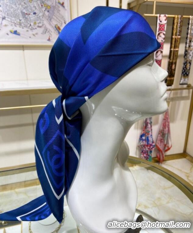 Free Shipping Chanel Silk Sqaure Scarf 90x90cm 061905 Blue 2024