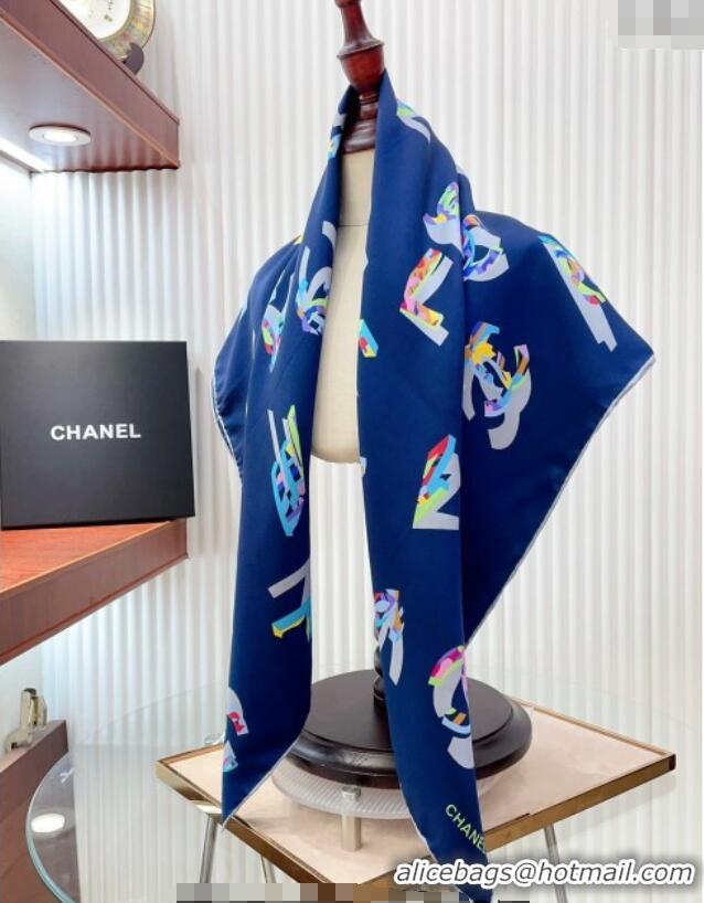 Best Price Chanel Silk Sqaure Scarf 90x90cm 061907 Dark Blue 2024