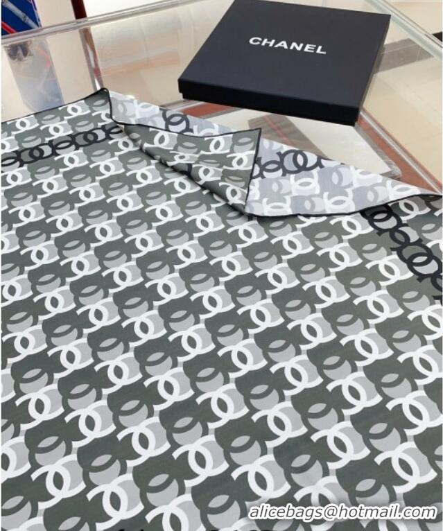 Luxury Discount Chanel Silk Sqaure Scarf 90x90cm with CC Allover 0619 Grey 2024