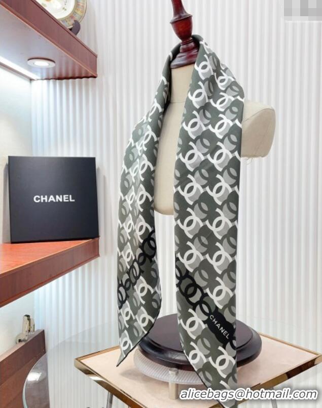 Luxury Discount Chanel Silk Sqaure Scarf 90x90cm with CC Allover 0619 Grey 2024