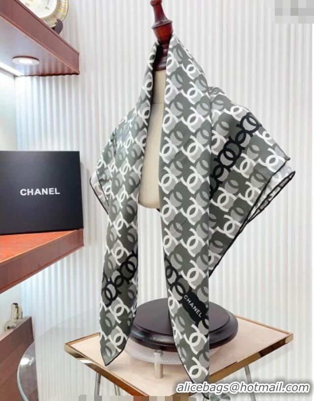 Luxury Discount Chanel Silk Sqaure Scarf 90x90cm with CC Allover 0619 Grey 2024